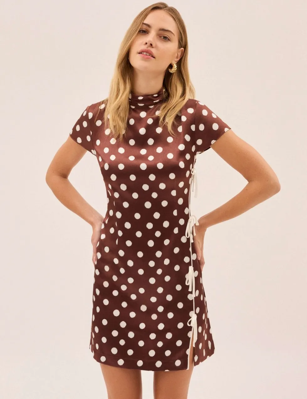 Polka Dot High Neck Mini Bodycon Dress