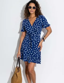 Polka Dot Jersey Wrap Front Dress