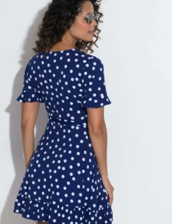 Polka Dot Jersey Wrap Front Dress
