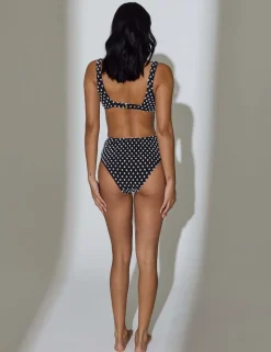 Polka Dot Knot Front Plunge Bikini Top