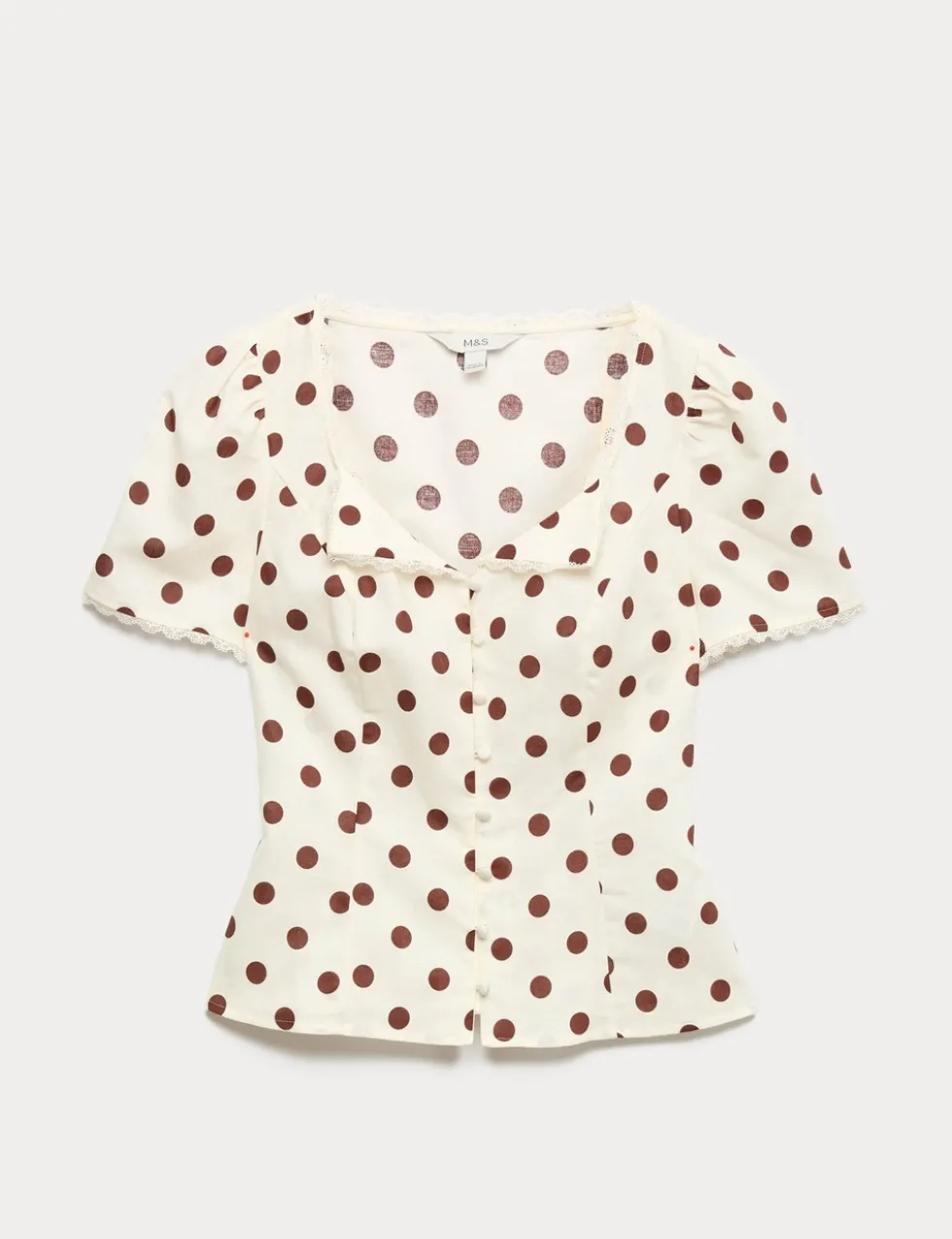 Polka Dot Lace Detail Button Through Top