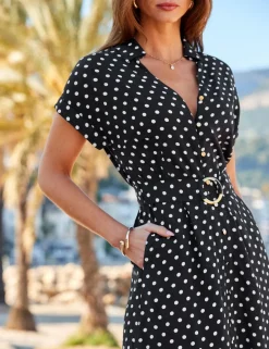 Polka Dot Midi Shirt Dress