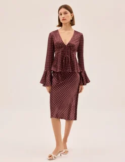 Polka Dot Midi Slip Skirt