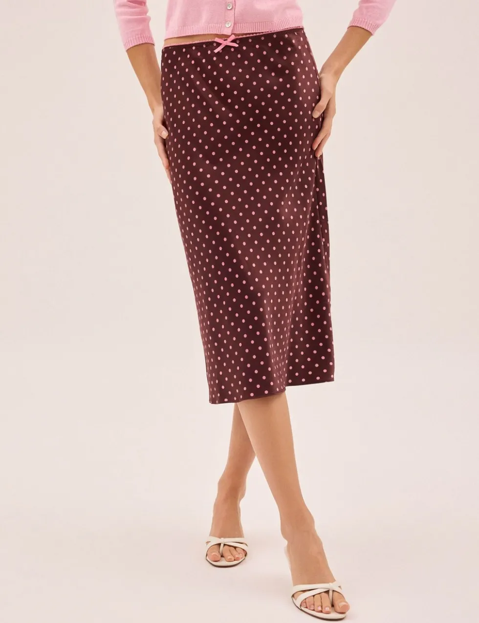 Polka Dot Midi Slip Skirt