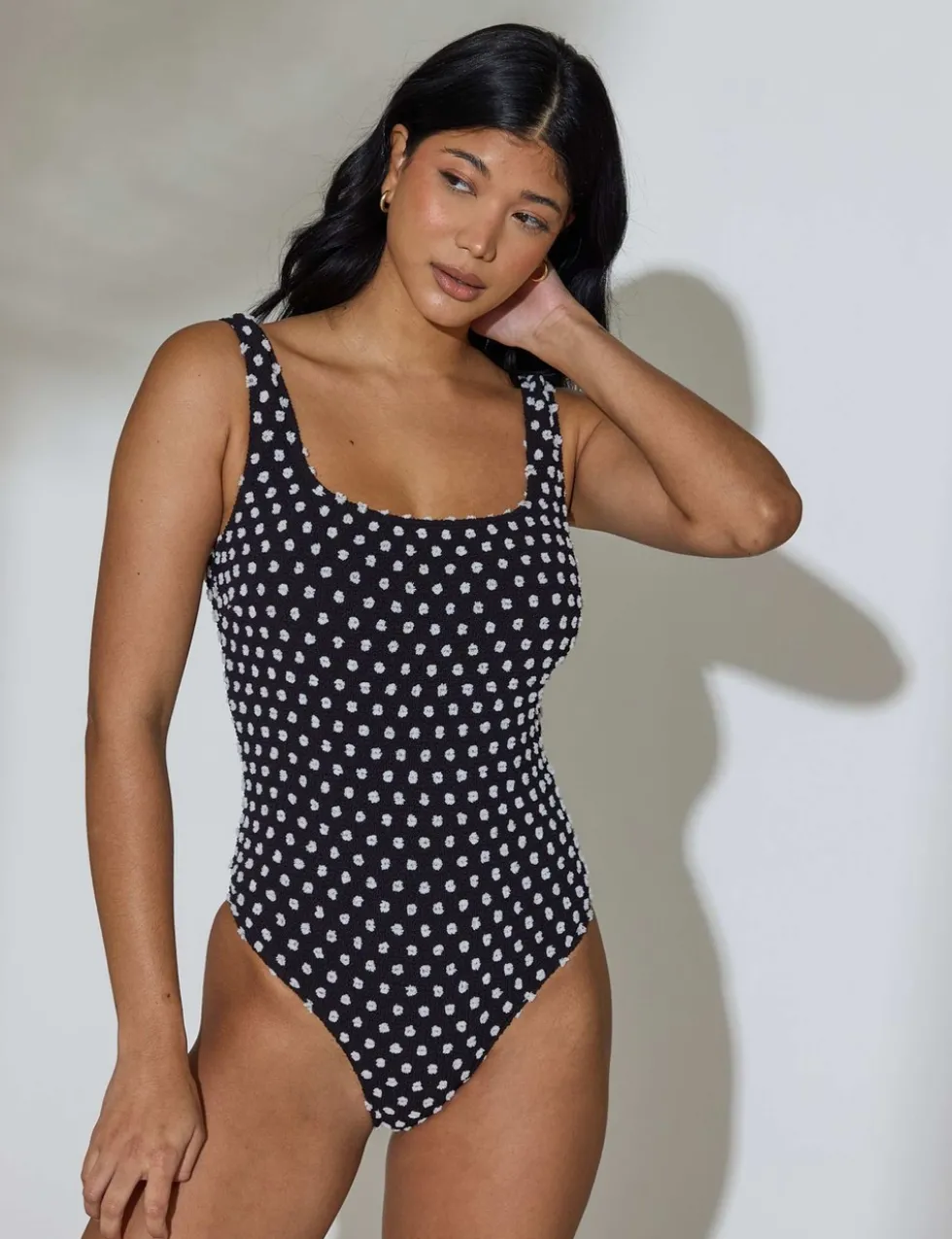 Polka Dot Padded Square Neck Swimsuit
