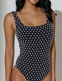 Polka Dot Padded Square Neck Swimsuit