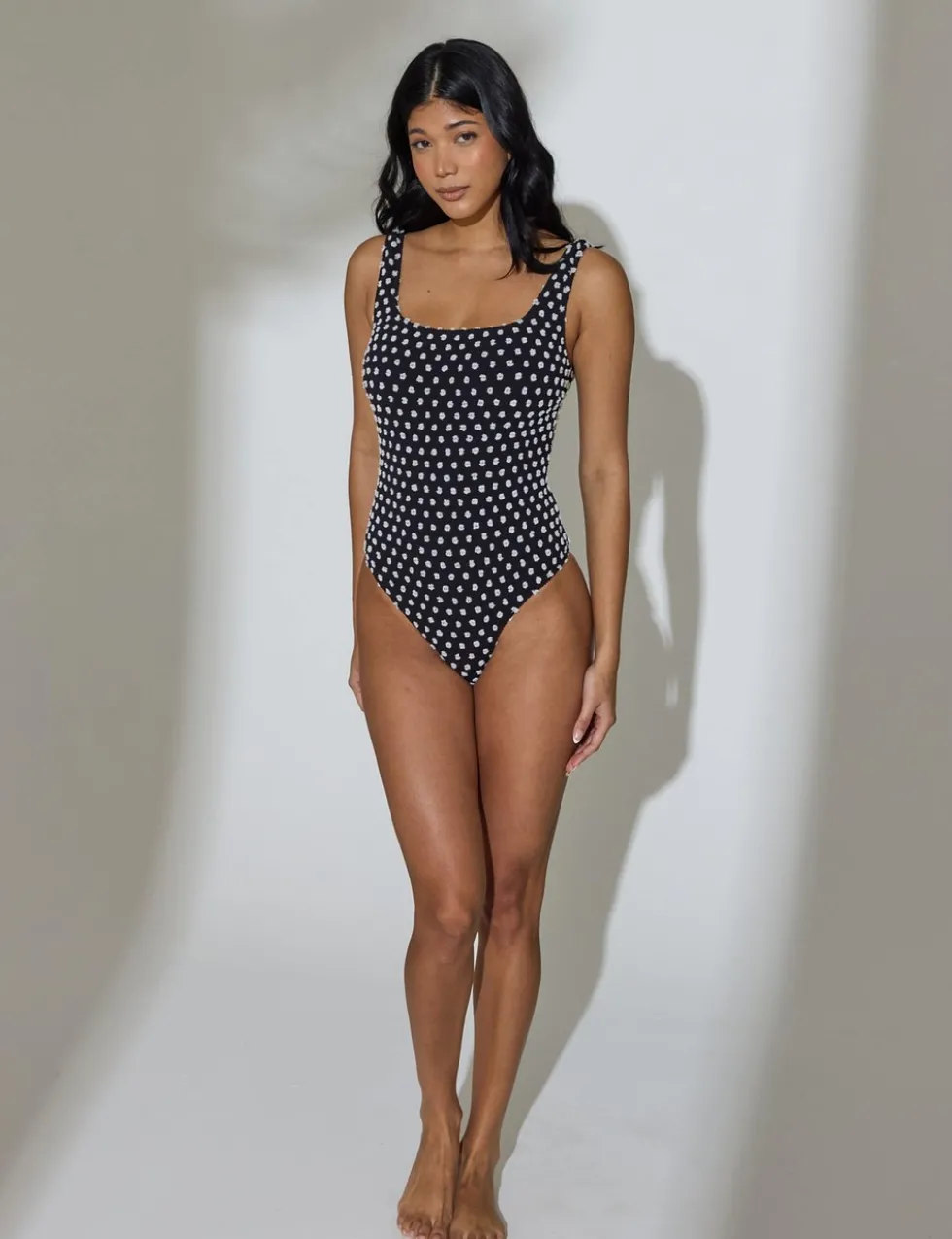 Polka Dot Padded Square Neck Swimsuit