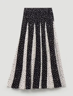 Polka Dot Pleated Midaxi Skirt