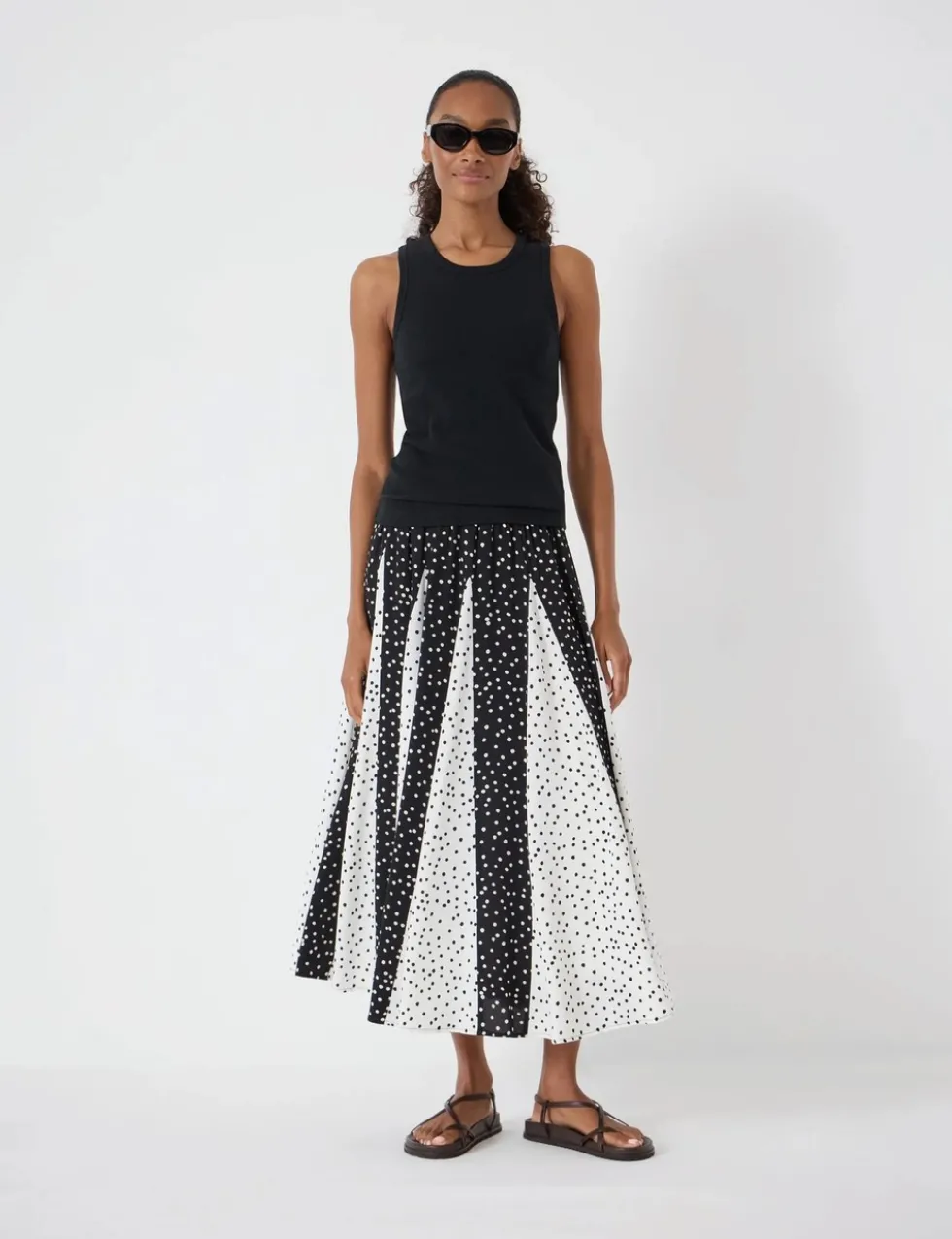 Polka Dot Pleated Midaxi Skirt