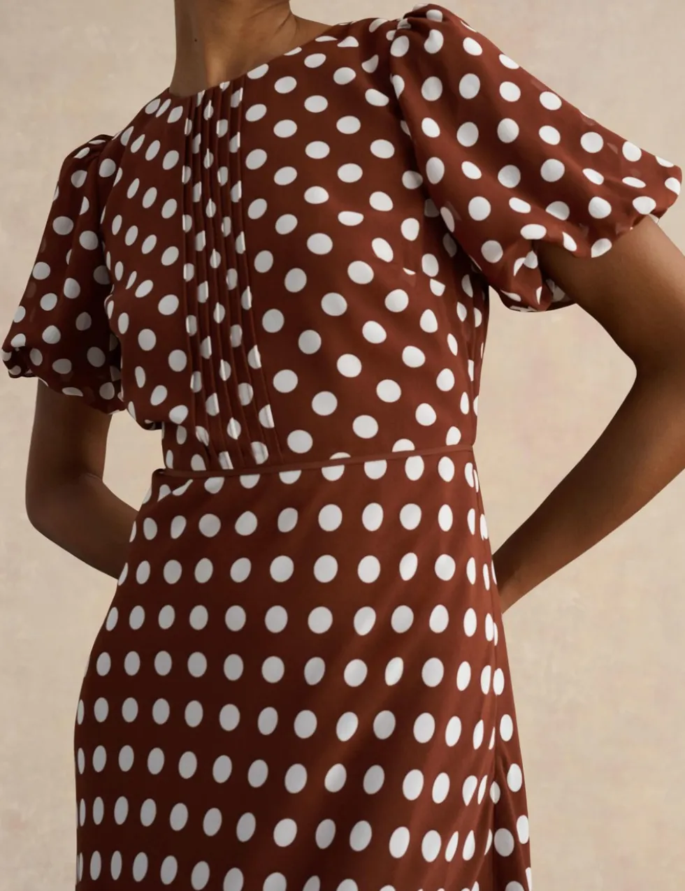 Polka Dot Puff Sleeve Midi Skater Dress