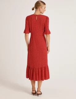 Polka Dot Round Neck Midi Tea Dress