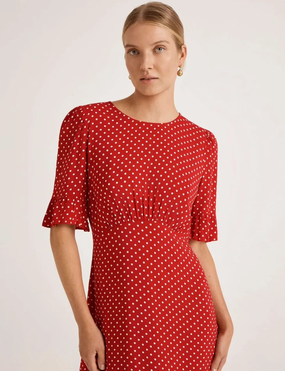 Polka Dot Round Neck Midi Tea Dress