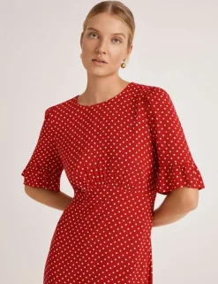 Polka Dot Round Neck Midi Tea Dress