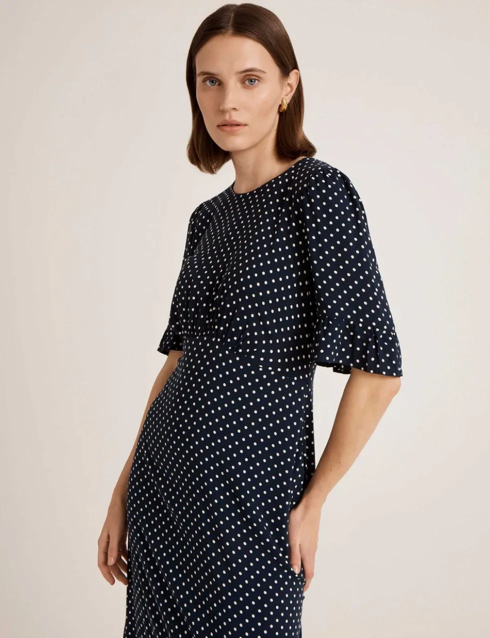 Polka Dot Round Neck Midi Tea Dress