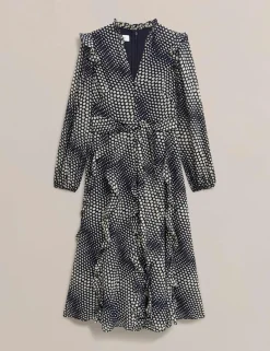 Polka Dot Ruffle Knee Length Wrap Dress