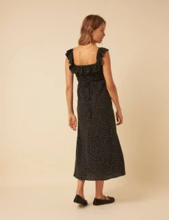 Polka Dot Ruffle Neck Midi Slip Dress