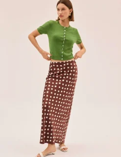 Polka Dot Satin Maxi Slip Skirt