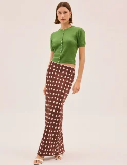 Polka Dot Satin Maxi Slip Skirt