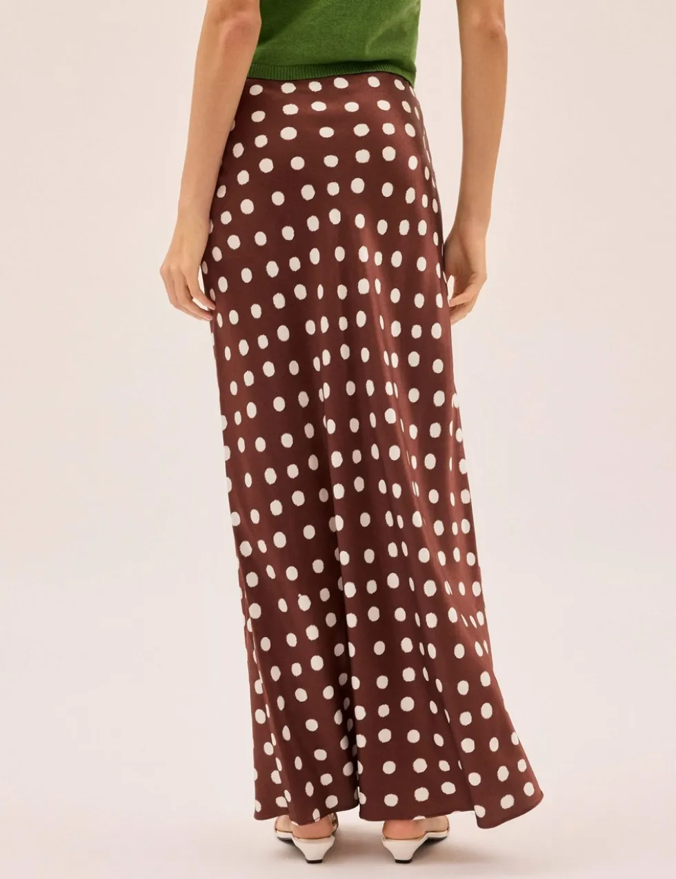 Polka Dot Satin Maxi Slip Skirt
