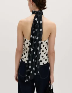 Polka Dot Scarf Detail Top