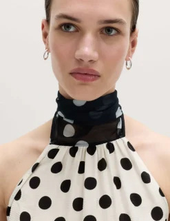 Polka Dot Scarf Detail Top