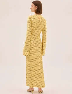 Polka Dot Slash Neck Midaxi Column Dress