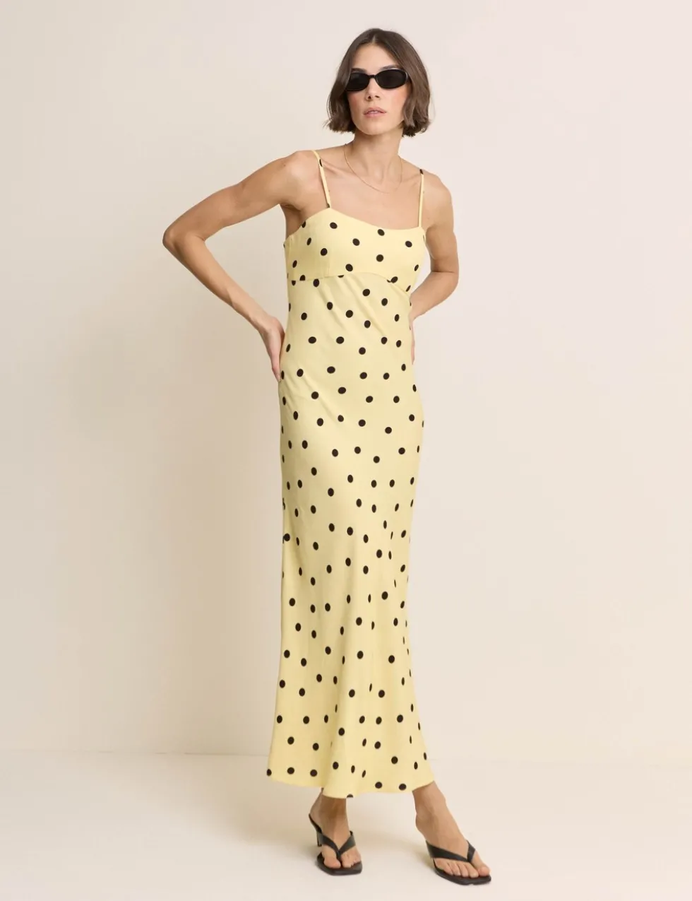 Polka Dot Square Neck Maxi Slip Dress
