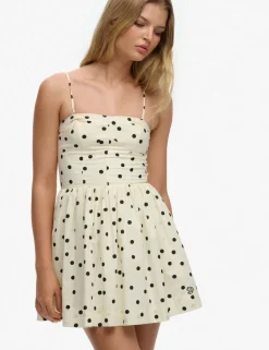 Polka Dot Sweetheart Neckline Strappy Mini Skater Dress