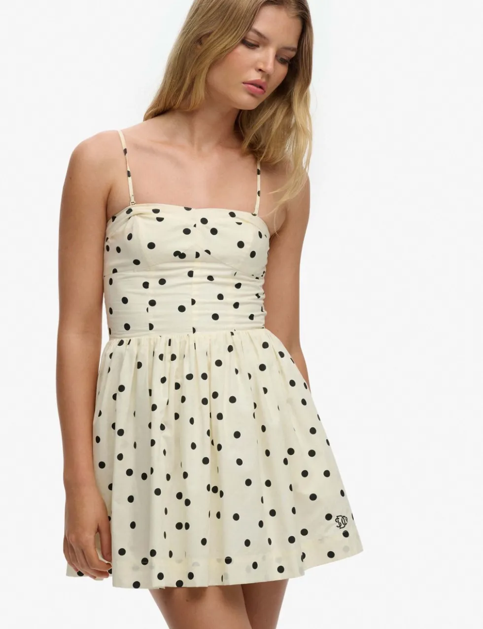 Polka Dot Sweetheart Neckline Strappy Mini Skater Dress