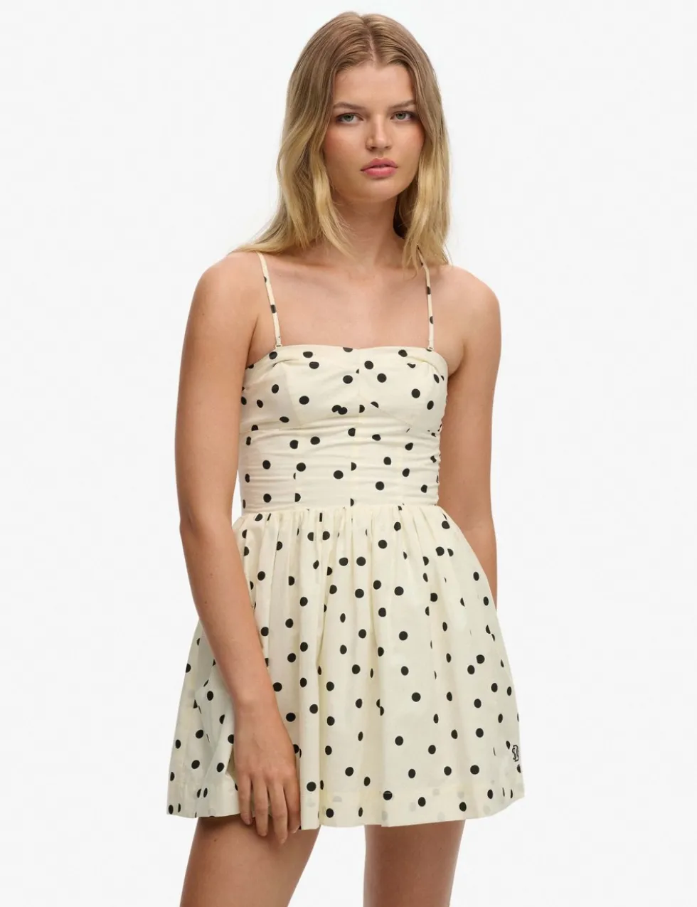 Polka Dot Sweetheart Neckline Strappy Mini Skater Dress