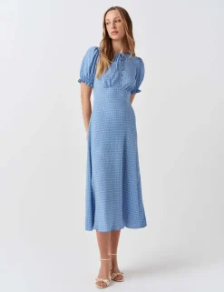 Polka Dot Tie Neck Midi Tea Dress