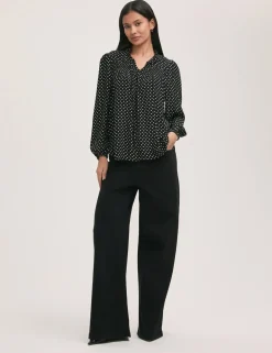 Polka Dot Tie Neck Relaxed Blouse