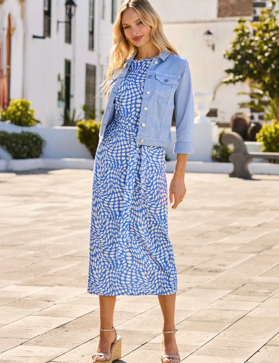Polka Dot Tie Waist Midi Waisted Dress