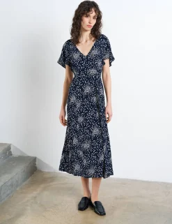 Polka Dot V-Neck Midi Tea Dress