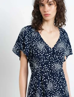 Polka Dot V-Neck Midi Tea Dress