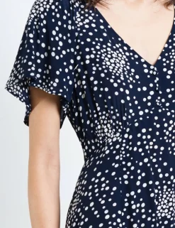 Polka Dot V-Neck Midi Tea Dress