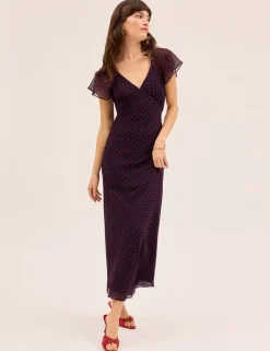 Polka Dot V-Neck Midi Tea Dress