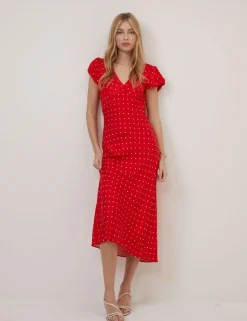 Polka Dot V-Neck Midi Tea Dress