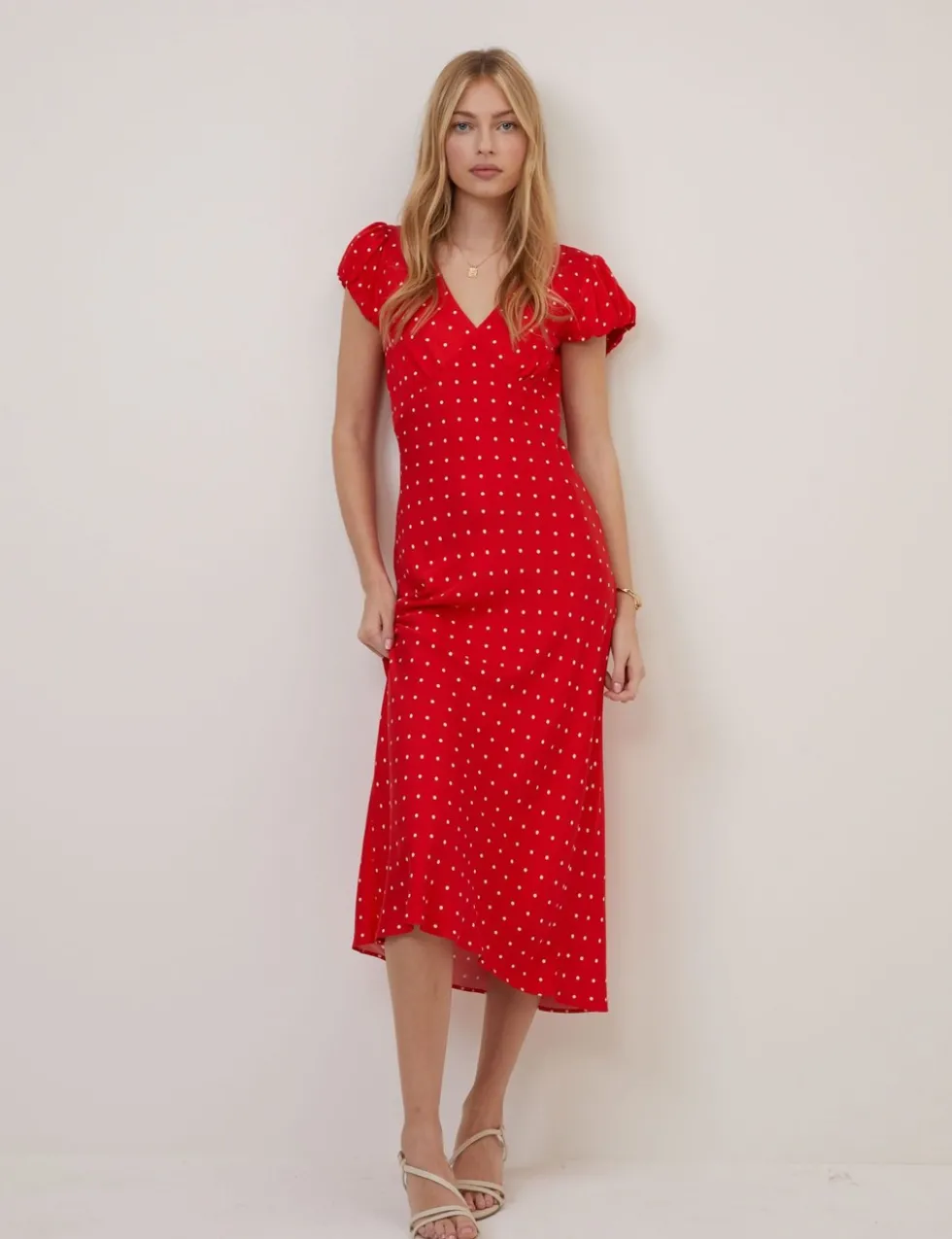 Polka Dot V-Neck Midi Tea Dress