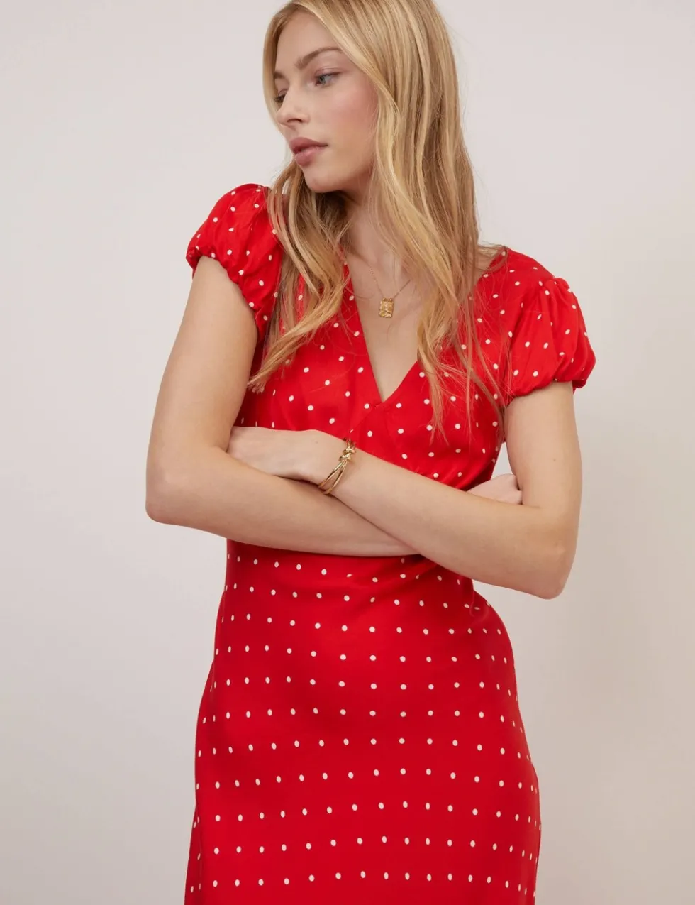 Polka Dot V-Neck Midi Tea Dress