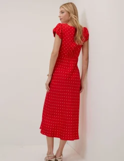 Polka Dot V-Neck Midi Tea Dress