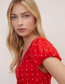 Polka Dot V-Neck Midi Tea Dress