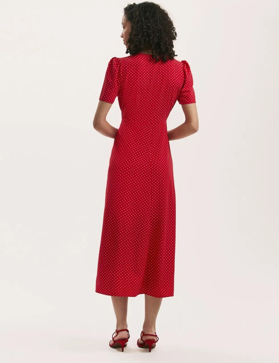 Polka Dot V-Neck Midi Tea Dress