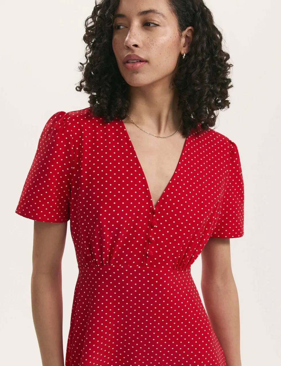 Polka Dot V-Neck Midi Tea Dress