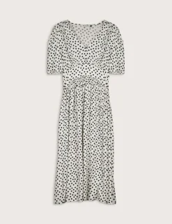 Polka Dot V-Neck Midi Waisted Dress