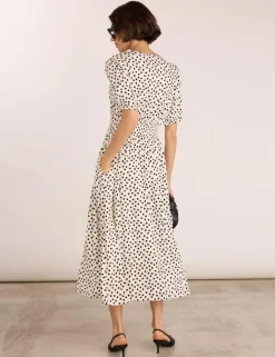 Polka Dot V-Neck Midi Waisted Dress