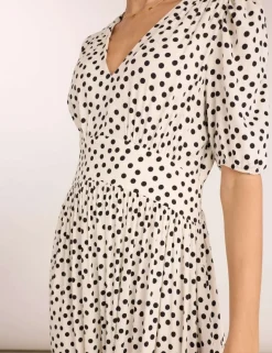 Polka Dot V-Neck Midi Waisted Dress