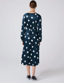 Polka Dot V-Neck Midi Wrap Dress