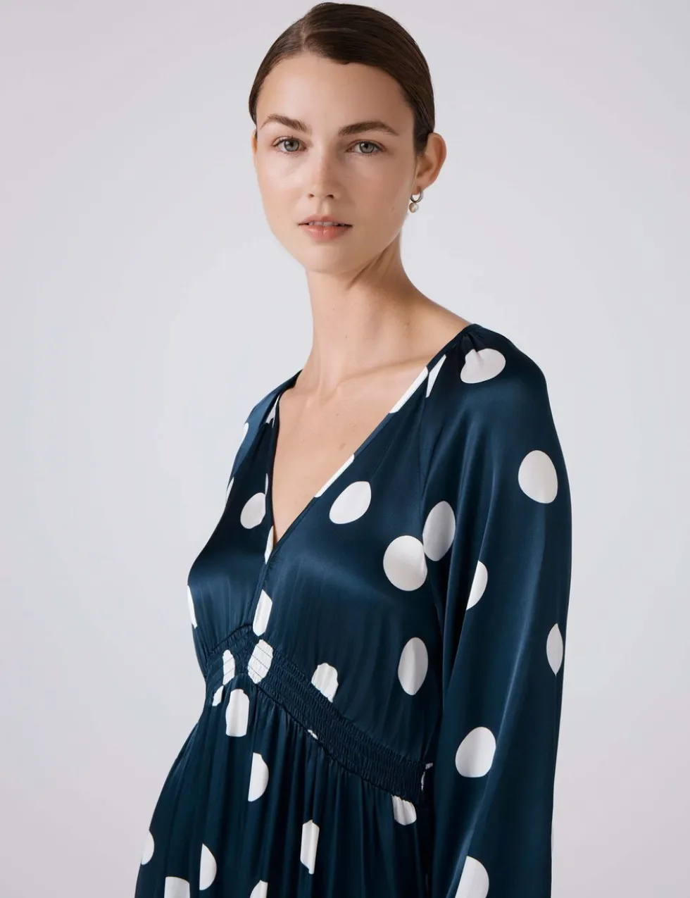 Polka Dot V-Neck Midi Wrap Dress