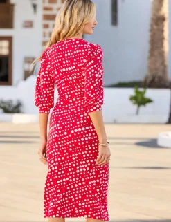 Polka Dot V-Neck Midi Wrap Dress